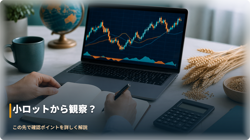 商品CFDを小ロットで観察し取引記録を付けるイメージ