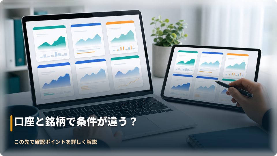 口座タイプと銘柄ごとの取引条件差を確認するイメージ