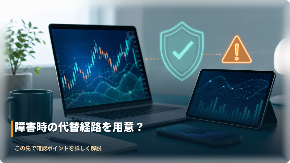 通信障害時の代替端末と監視体制を表現したイメージ