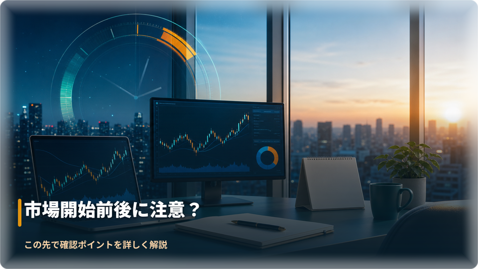 市場開始前後と取引時間のリスクを確認するイメージ