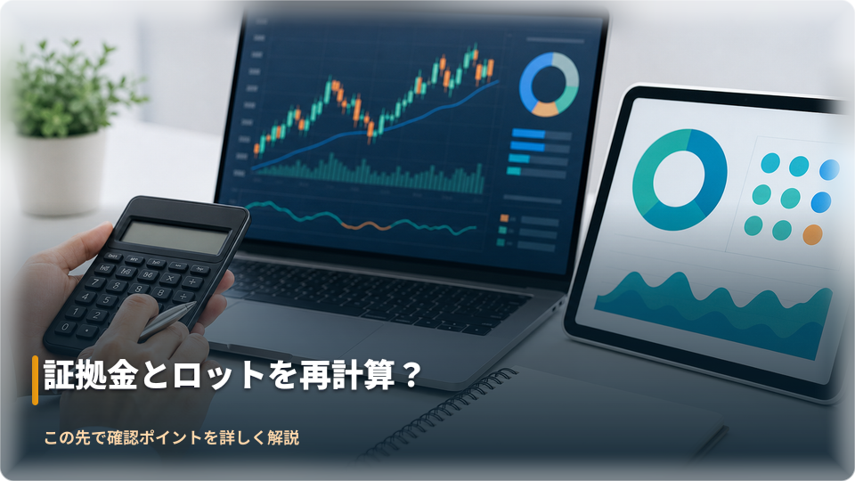 有効証拠金とロットを再確認するための計算メモと取引端末