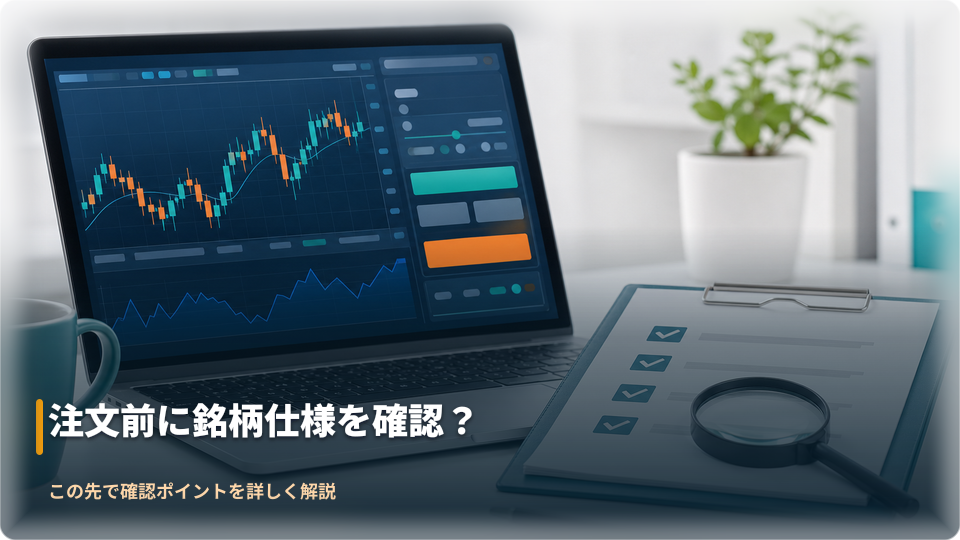 MT4の注文前に銘柄仕様とリスクを確認する抽象的な画面