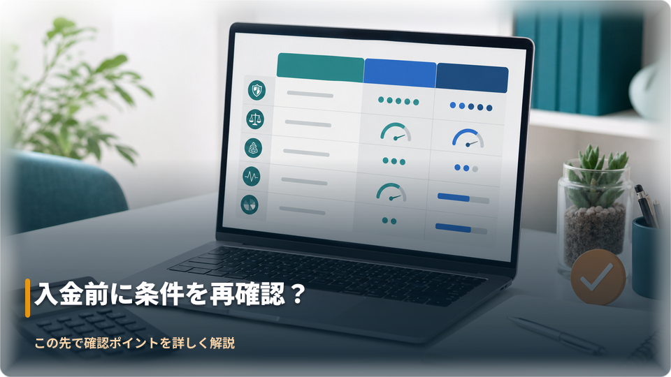 入金前に口座タイプと取引条件を確認するノートパソコンの画面 入金前に口座タイプと取引条件を確認するノートパソコンの画面