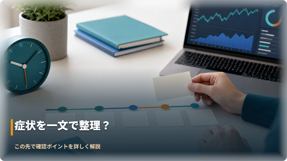 問い合わせ前に症状と発生時刻を整理するデスクのイメージ