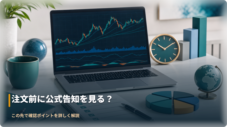 取引プラットフォームで銘柄仕様と時刻を確認するイメージ